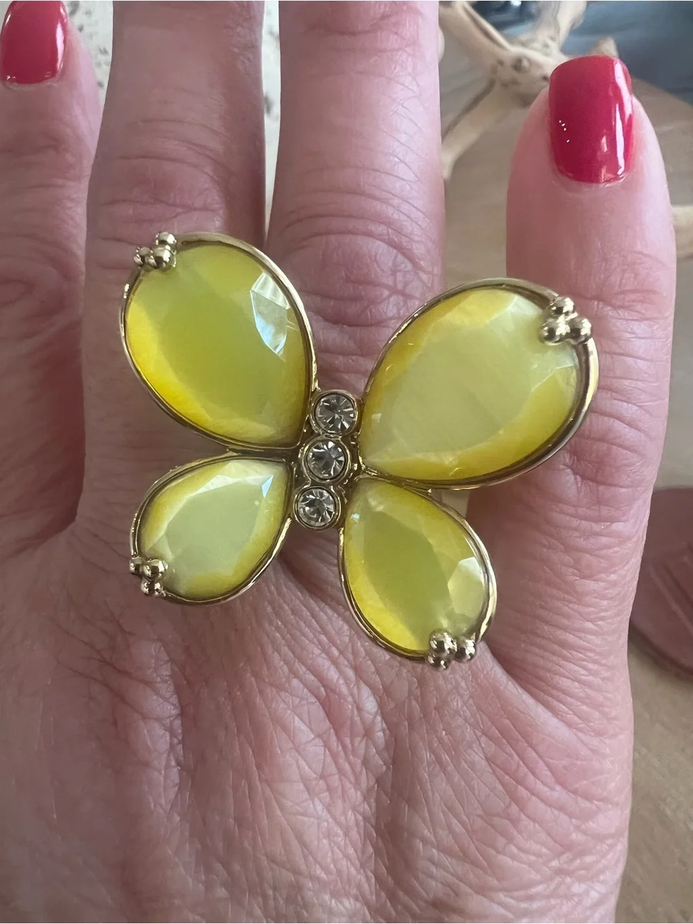 Yellow Butterfly Cocktail Ring - Women's Fashion Jewelry